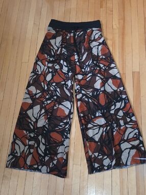 Curated Chaos By Chan - Wide Leg Patterned Lounge Pants - Black, Rust & Cream